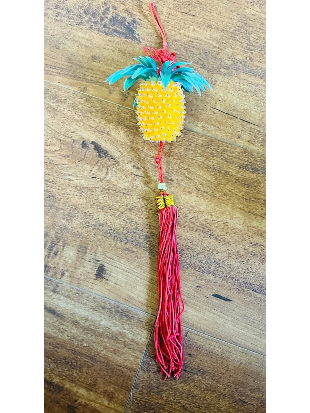 Handcrafted Pineapple Decorative Hanging Ornament with Red Tassel